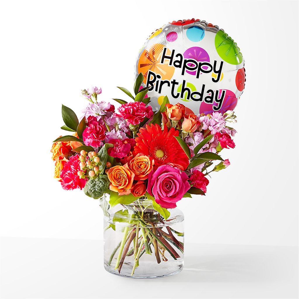 Fiesta Bouquet with Birthday Balloon – Flowers By Lorena, Chino CA
