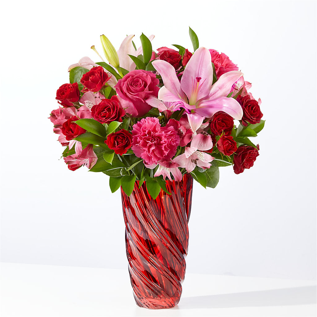 In Love Bouquet with Luxe Swirl Vase – Flowers By Lorena, Chino CA