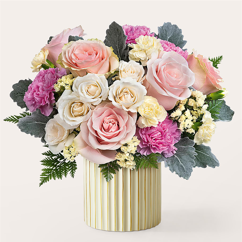 Blissful Moments Bouquet with Ivory Vase – Flowers By Lorena, Chino CA