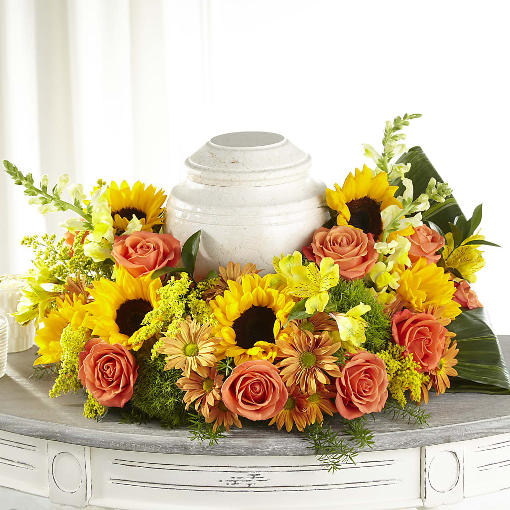 Faithful Sunflower Cremation Adornment – Flowers By Lorena, Chino CA