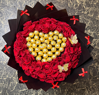 Buchon style red rose bqt –  Flowers By Lorena, Chino CA