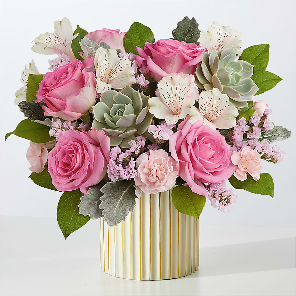 Dusty Rose Bouquet with Ivory Vase –  Flowers By Lorena, Chino CA