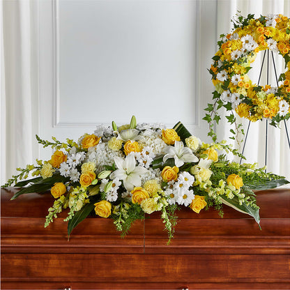 Golden Harmony Casket Spray –  Flowers By Lorena, Chino CA