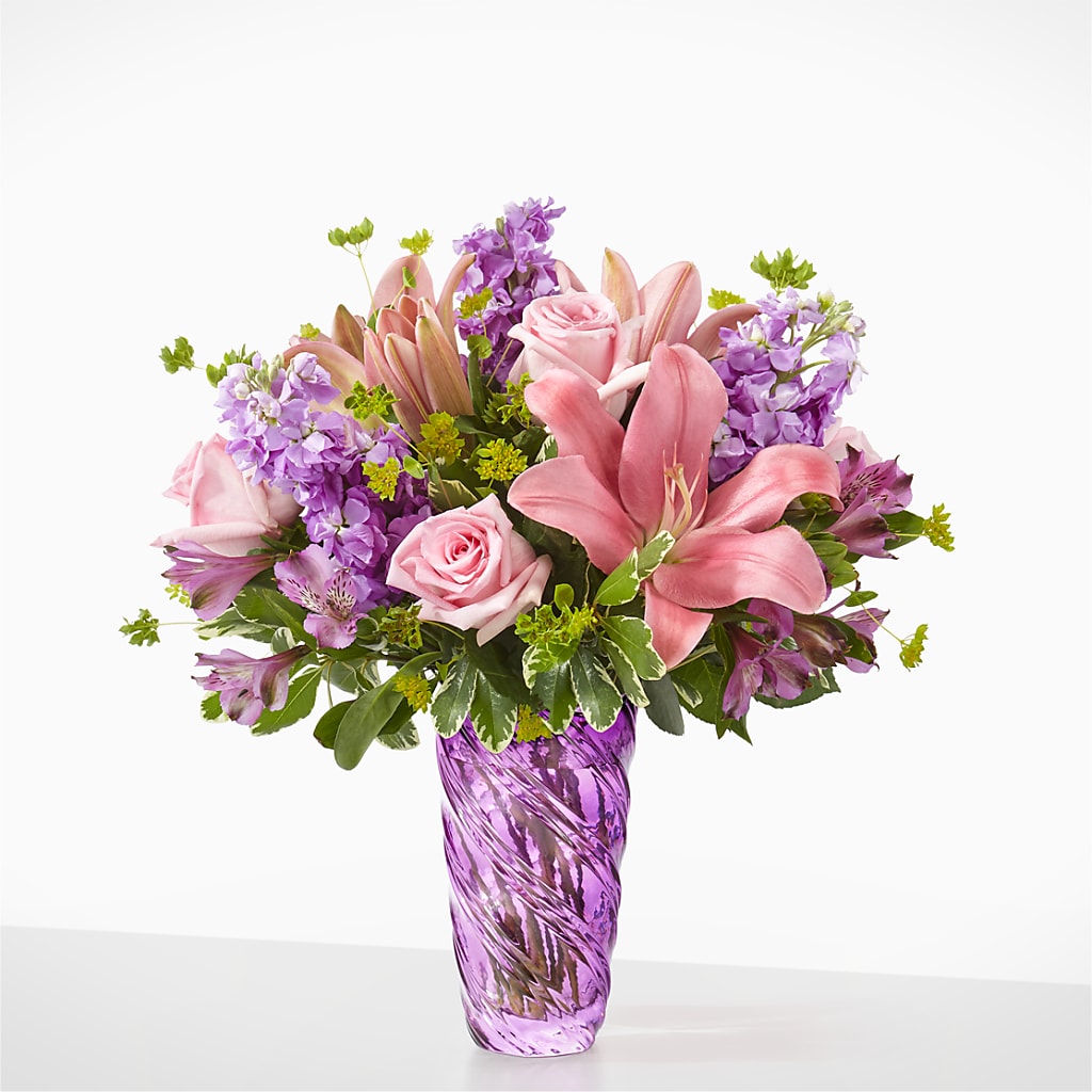 Precious Petals Bouquet with Luxe Swirl Vase –  Flowers By Lorena, Chino CA
