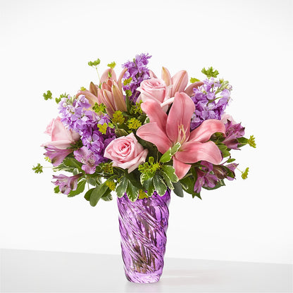 Precious Petals Bouquet with Luxe Swirl Vase –  Flowers By Lorena, Chino CA