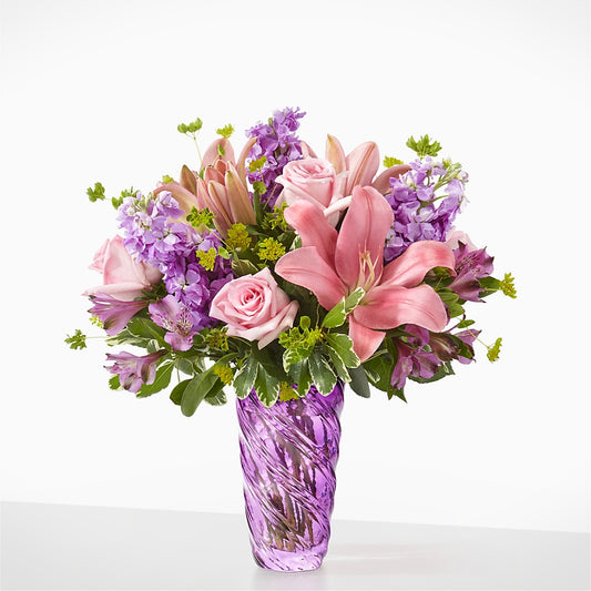 Precious Petals Bouquet with Luxe Swirl Vase –  Flowers By Lorena, Chino CA