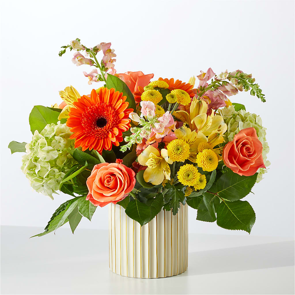Autumn Sunshine Bouquet with Ivory Vase –  Flowers By Lorena, Chino CA